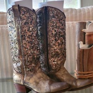 FRYE Deborah Golden Studded Boots
